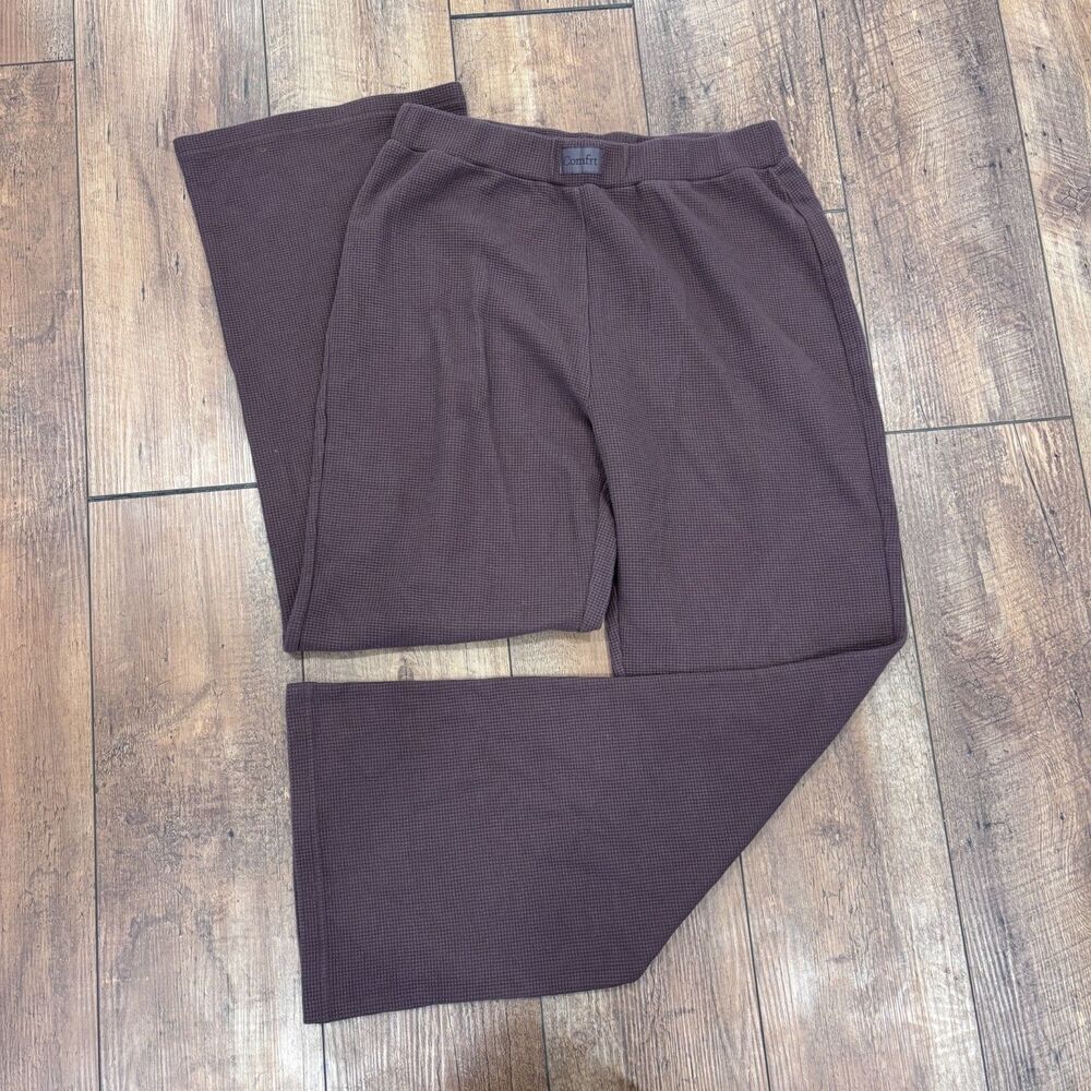 Comfrt Waffle Lounge Pants Womens Large Cocoa Brown Wide Leg Knit Pajamas $55 - Picture 4 of 12